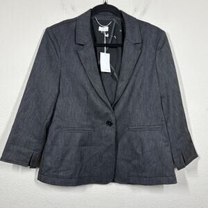 Ecru Womens 8 One Button Single Breasted Blazer Jacket Black Ivory Split Sleeves